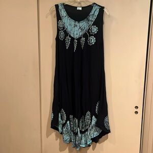 Asha bohemian tye dye dress in black and light blue with embroidery size Free
